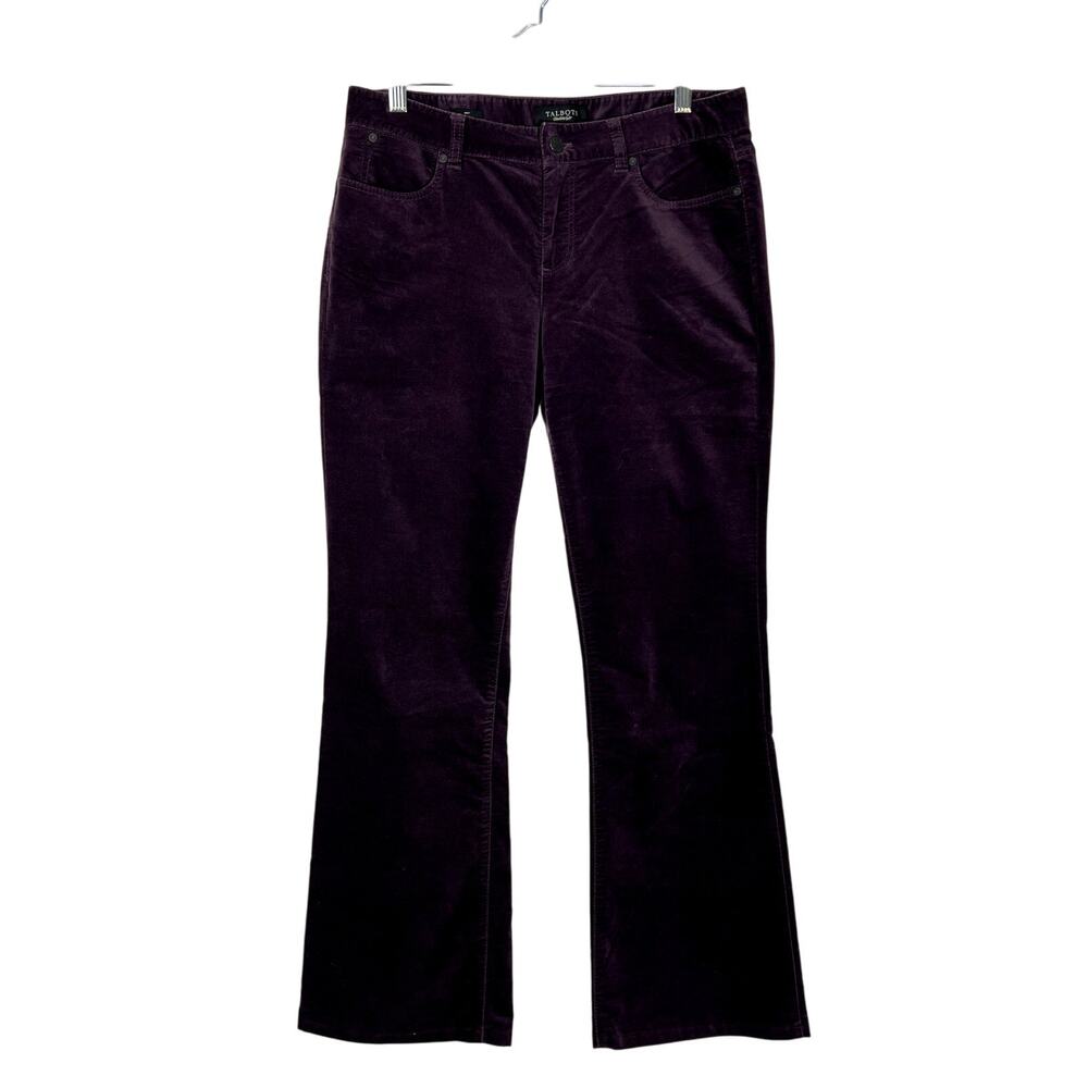 Talbots Dark Purple Velvet Wide Leg Bootcut Flare Low Rise Trouser Pants Size 8